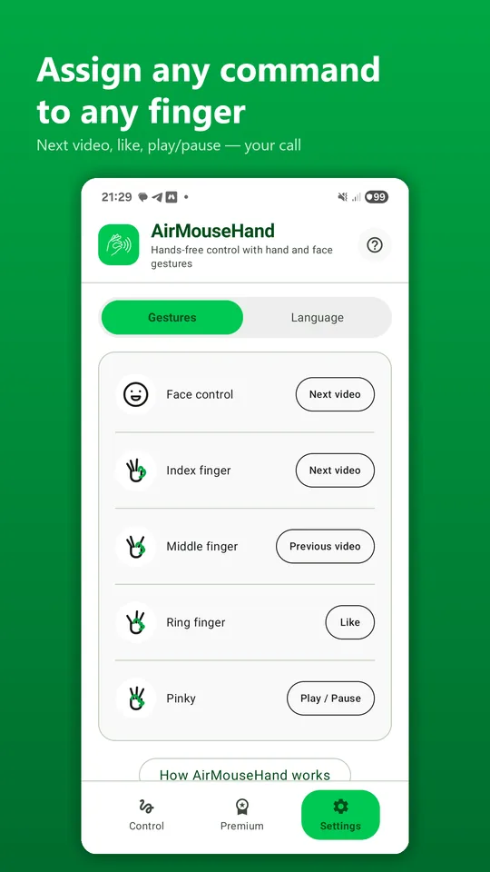 Assign any command to any finger