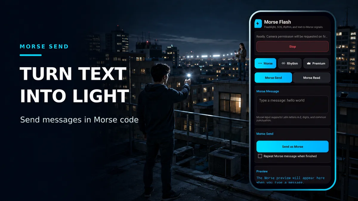 Morse Send screen: turning text into Morse light signals