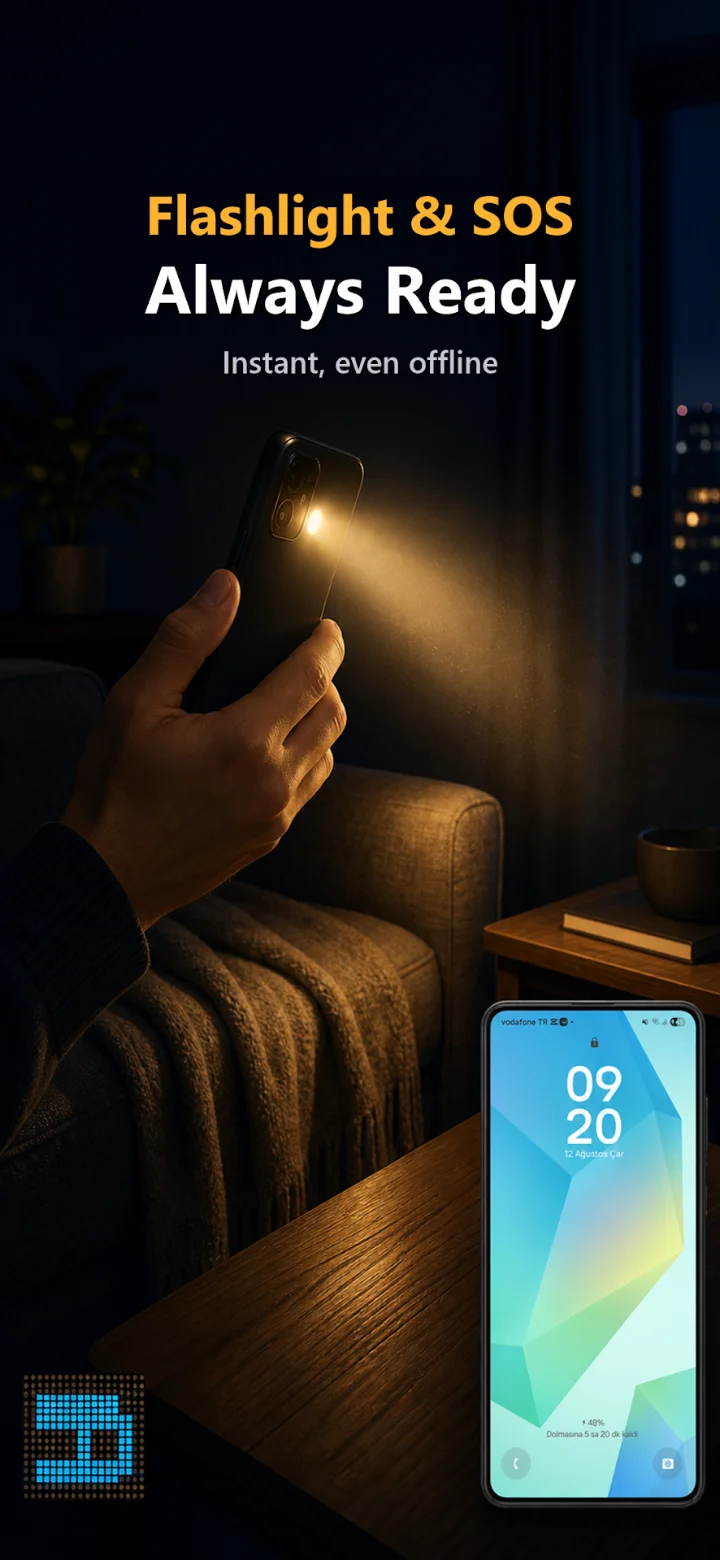 Flashlight & SOS — always ready, even offline