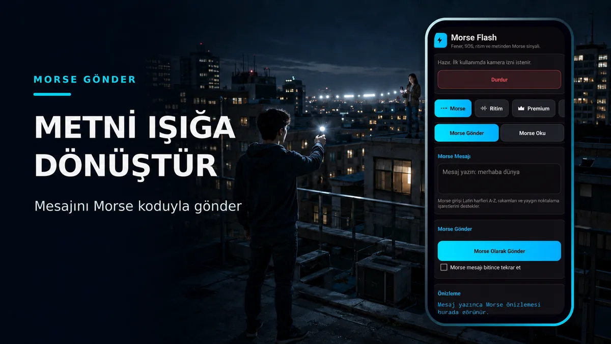 Morse Gönder ekranı: metni Morse koduyla ışığa dönüştürme